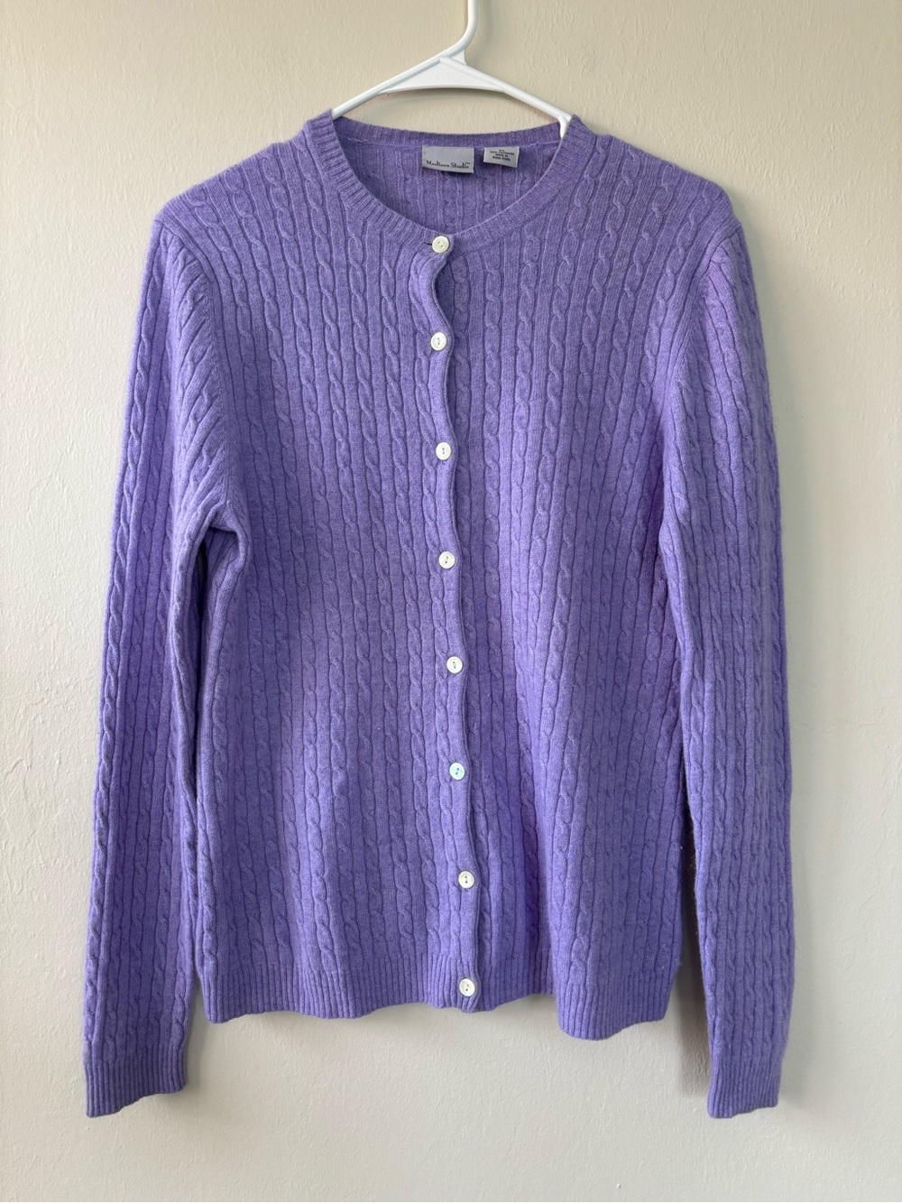Madison Studio 100% Cashmere Purple Cable Knit Cardigan Sweater XL Button Front